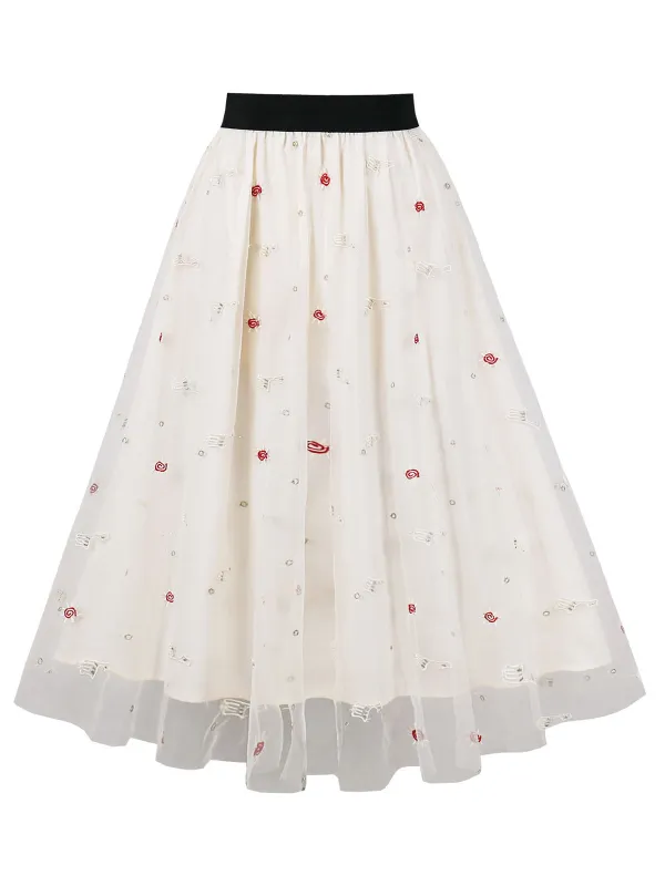 1950s High Waist Colorful Flower Skirt sold by Retro Stage