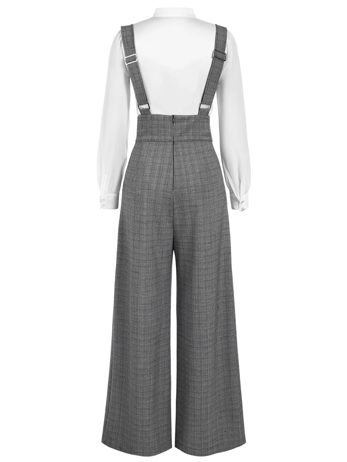 2PCS 1940s Satin Puff Sleeve Blouse & Glen Plaid Overall Pants sold by Retro Stage product image thumbnail 4