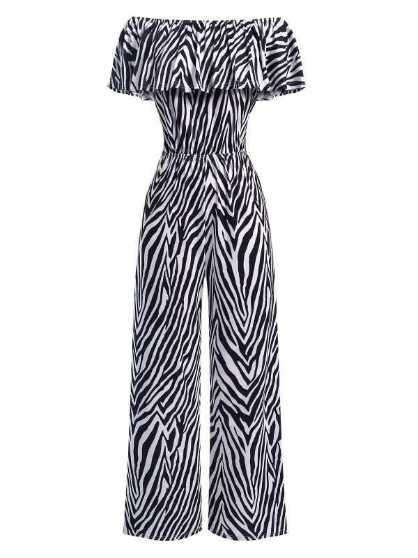1930s Off-Shoulder Zebra Stripe Jumpsuit sold by Retro Stage