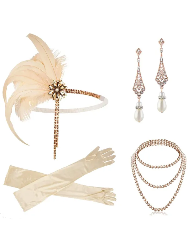 4PCS 1920s Feather Headband Gloves Accessories Set sold by Retro Stage