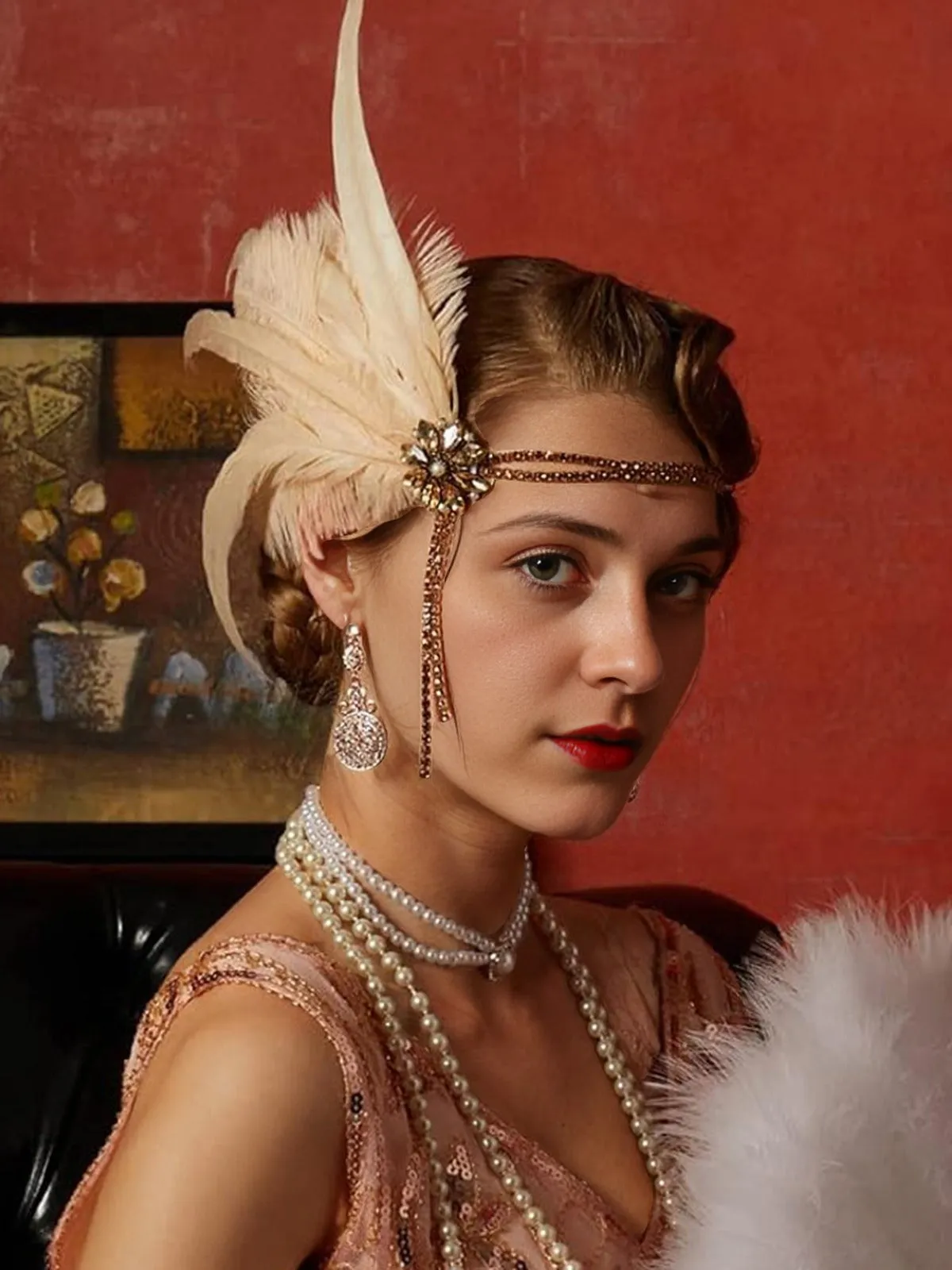 4PCS 1920s Feather Headband Gloves Accessories Set sold by Retro Stage product image thumbnail 5