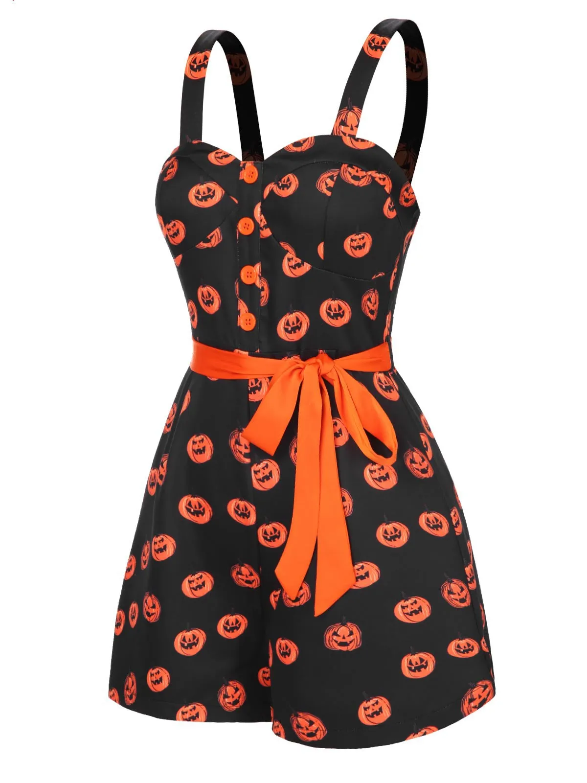 Black 1950s Halloween Pumpkin Face Romper sold by Retro Stage product image thumbnail 3