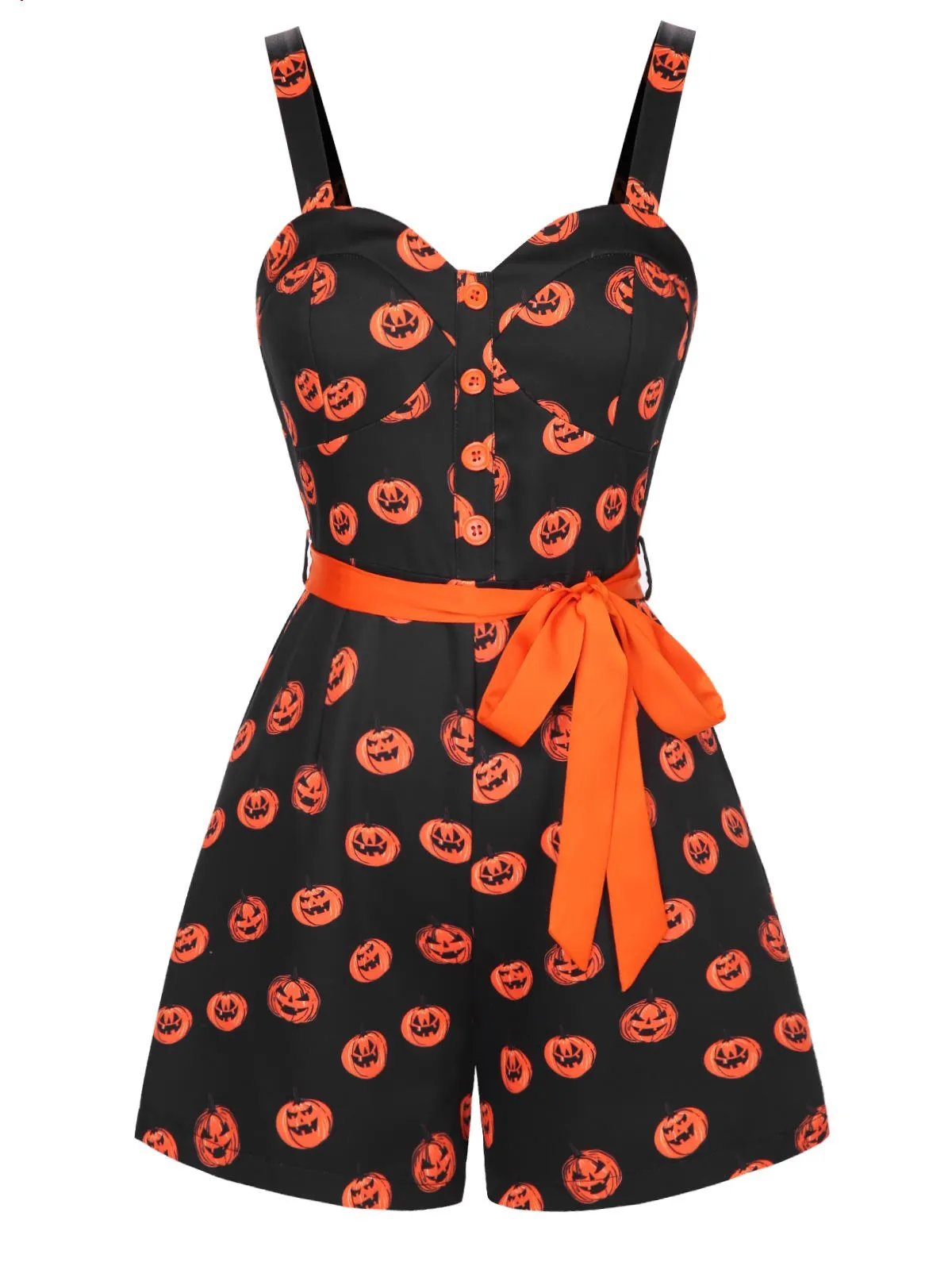 Black 1950s Halloween Pumpkin Face Romper sold by Retro Stage product image thumbnail 2