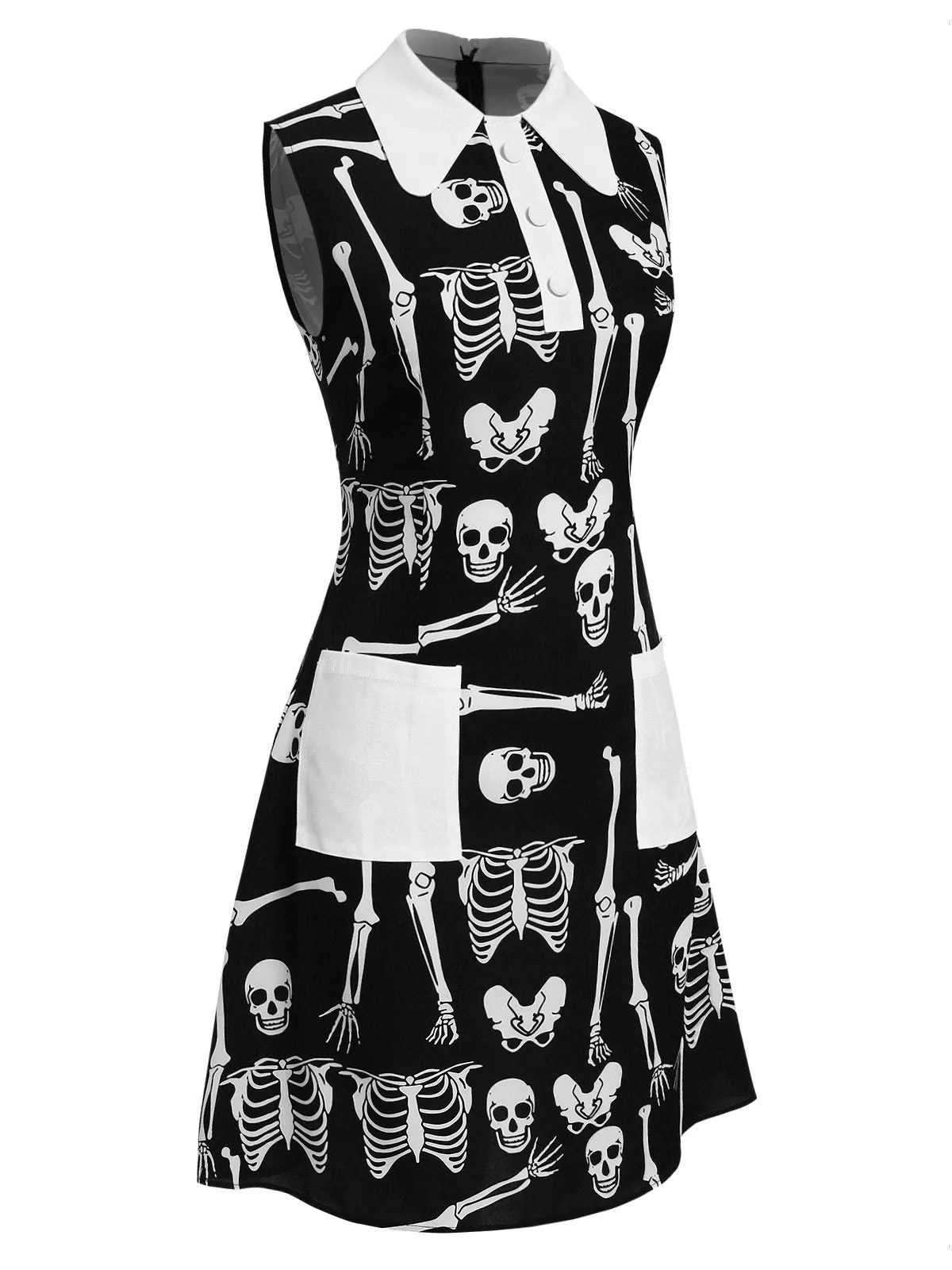 Black 1960s Halloween Skeleton Lapel Mod Dress sold by Retro Stage product image thumbnail 3