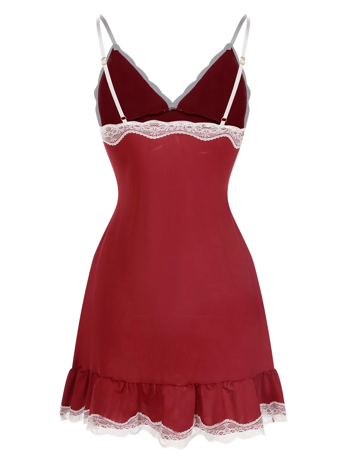 Deep Red 1970s Spaghetti Straps Lace Nightgown sold by Retro Stage product image thumbnail 3