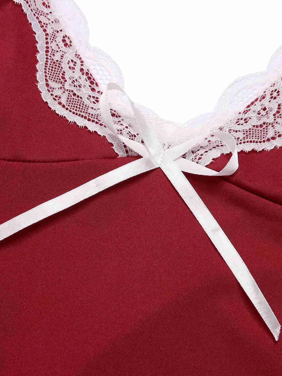 Deep Red 1970s Spaghetti Straps Lace Nightgown sold by Retro Stage product image thumbnail 4