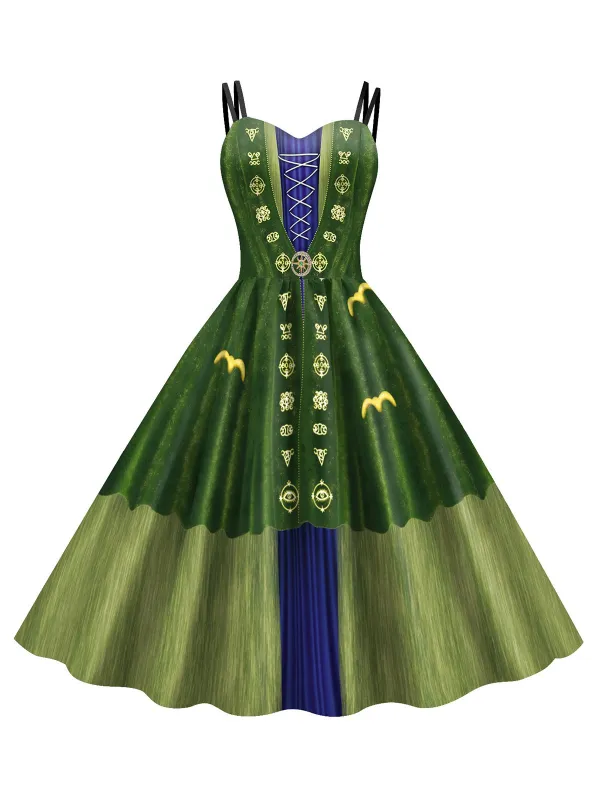 Green 1950s Halloween Double Straps Patchwork Dress sold by Retro Stage