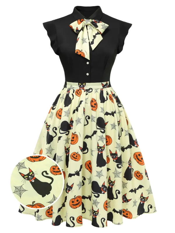Yellow 1950s Halloween Bow Lapel Dress sold by Retro Stage