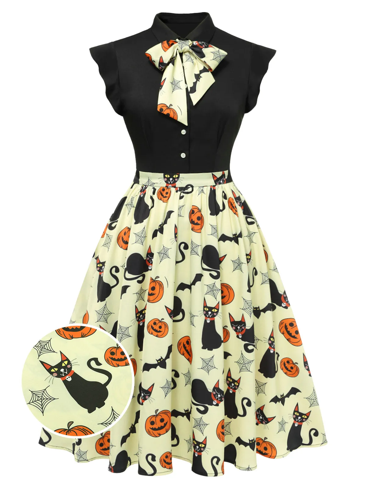 Yellow 1950s Halloween Bow Lapel Dress sold by Retro Stage