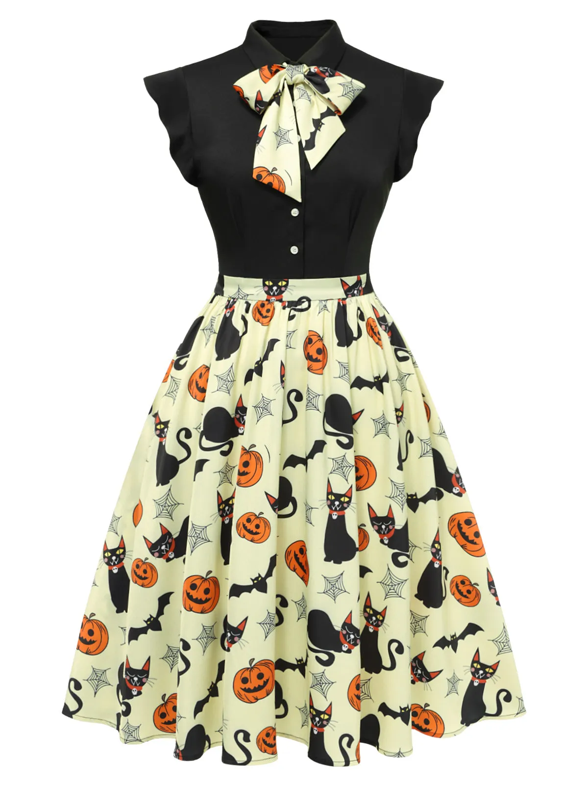 Yellow 1950s Halloween Bow Lapel Dress sold by Retro Stage product image thumbnail 2