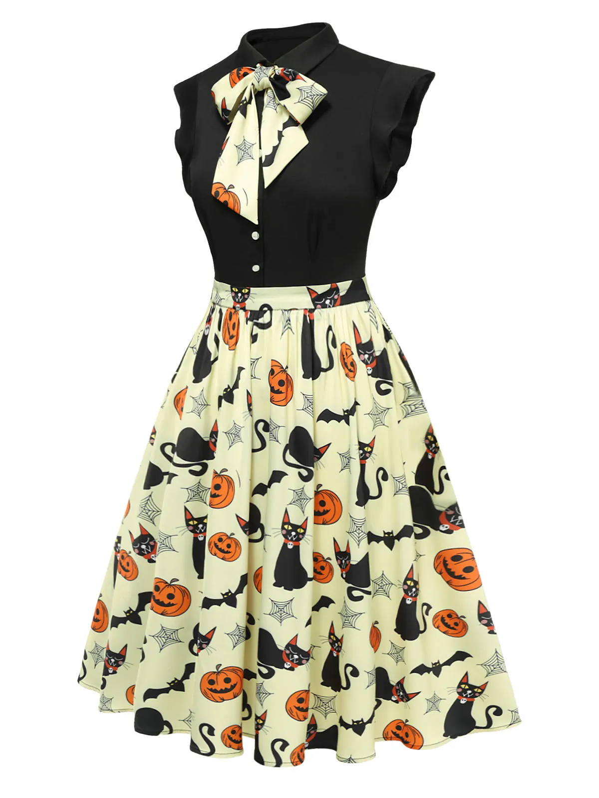 Yellow 1950s Halloween Bow Lapel Dress sold by Retro Stage product image thumbnail 3