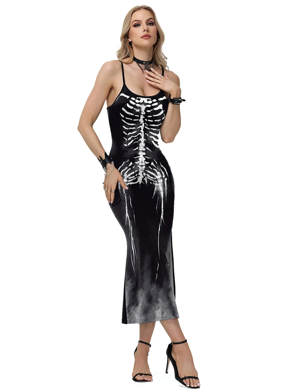 Black 1930s Skeleton Slit Spaghetti Straps Dress sold by Retro Stage product image thumbnail 2