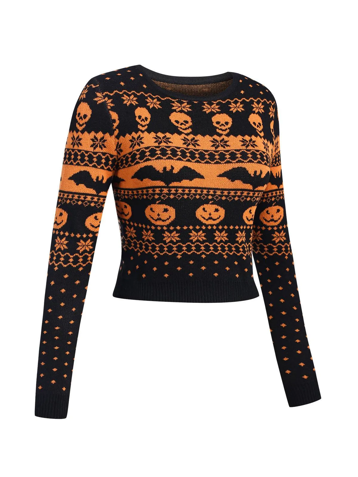 Black 1970s Halloween Skull Bat Crop Sweater sold by Retro Stage product image thumbnail 3