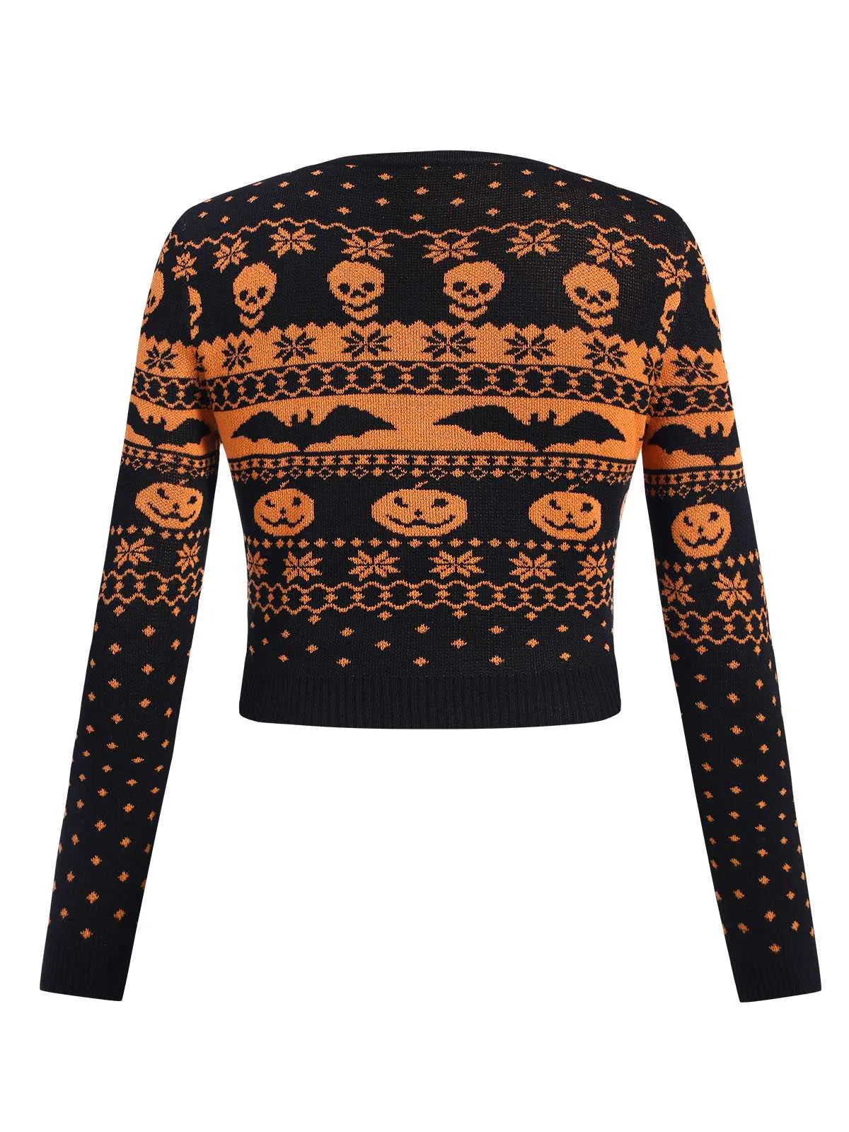 Black 1970s Halloween Skull Bat Crop Sweater sold by Retro Stage product image thumbnail 2