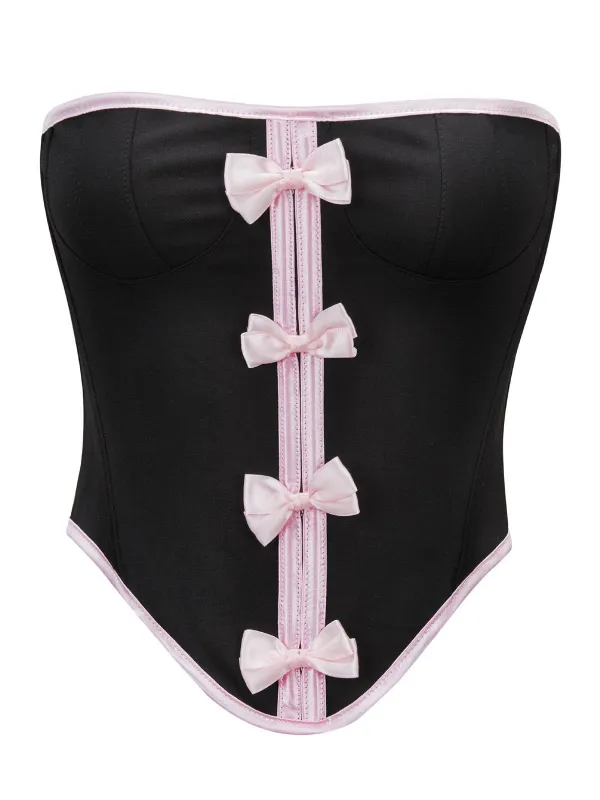 Black 1980s Steampunk Bowknots Bandeau Corset sold by Retro Stage