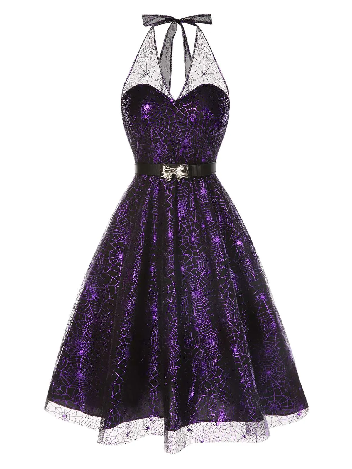 Purple 1950s Laser Mesh Spiderweb Halter Dress sold by Retro Stage product image thumbnail 2