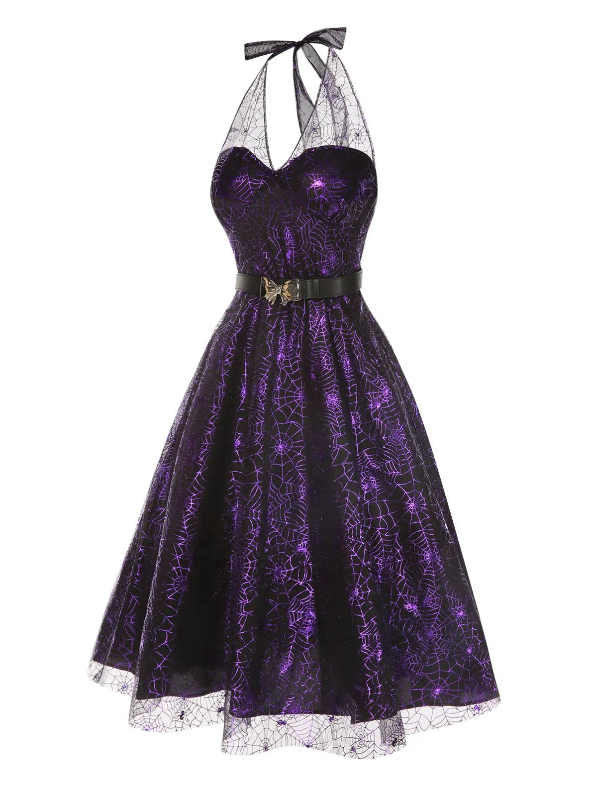 Purple 1950s Laser Mesh Spiderweb Halter Dress sold by Retro Stage product image thumbnail 4