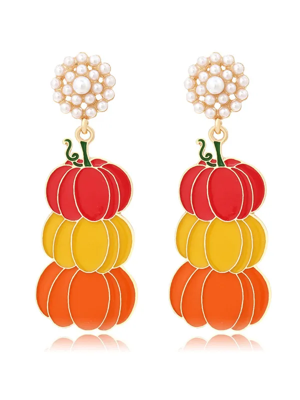 Gradient Pumpkin Pearl Drop Earrings sold by Retro Stage