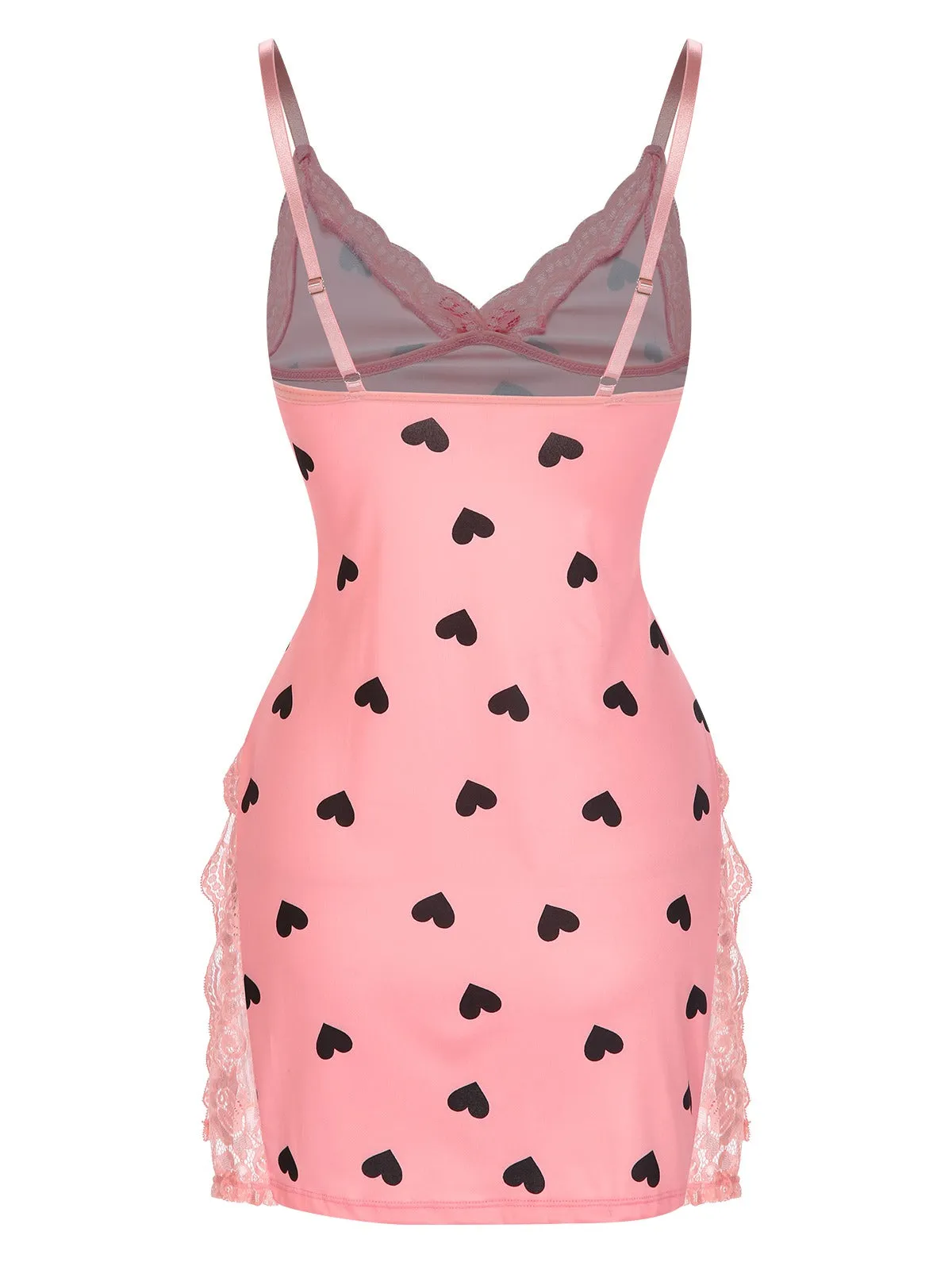 Pink 1950s Spaghetti Straps Lace Hearts Nightgown sold by Retro Stage product image thumbnail 2