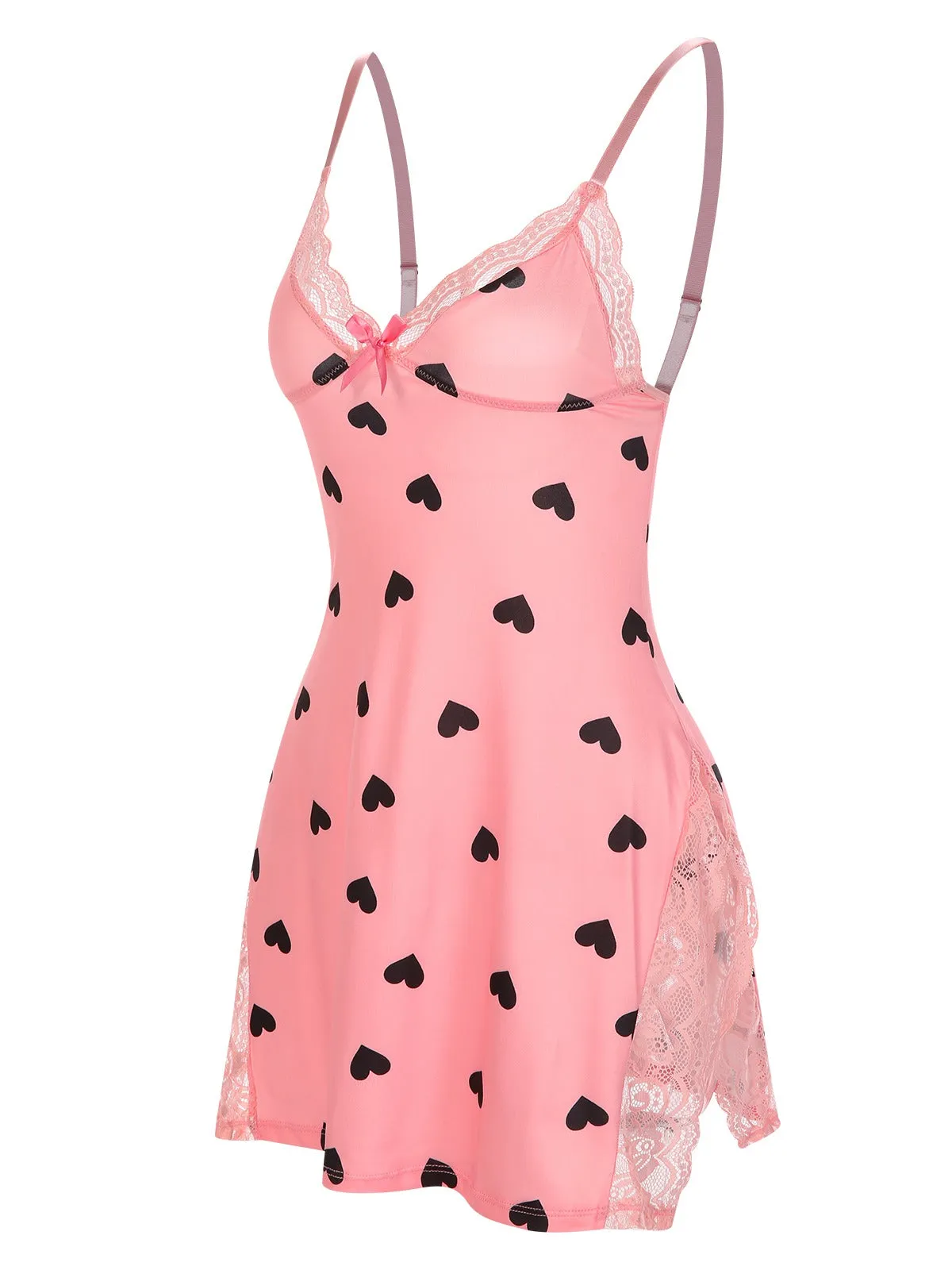 Pink 1950s Spaghetti Straps Lace Hearts Nightgown sold by Retro Stage product image thumbnail 3