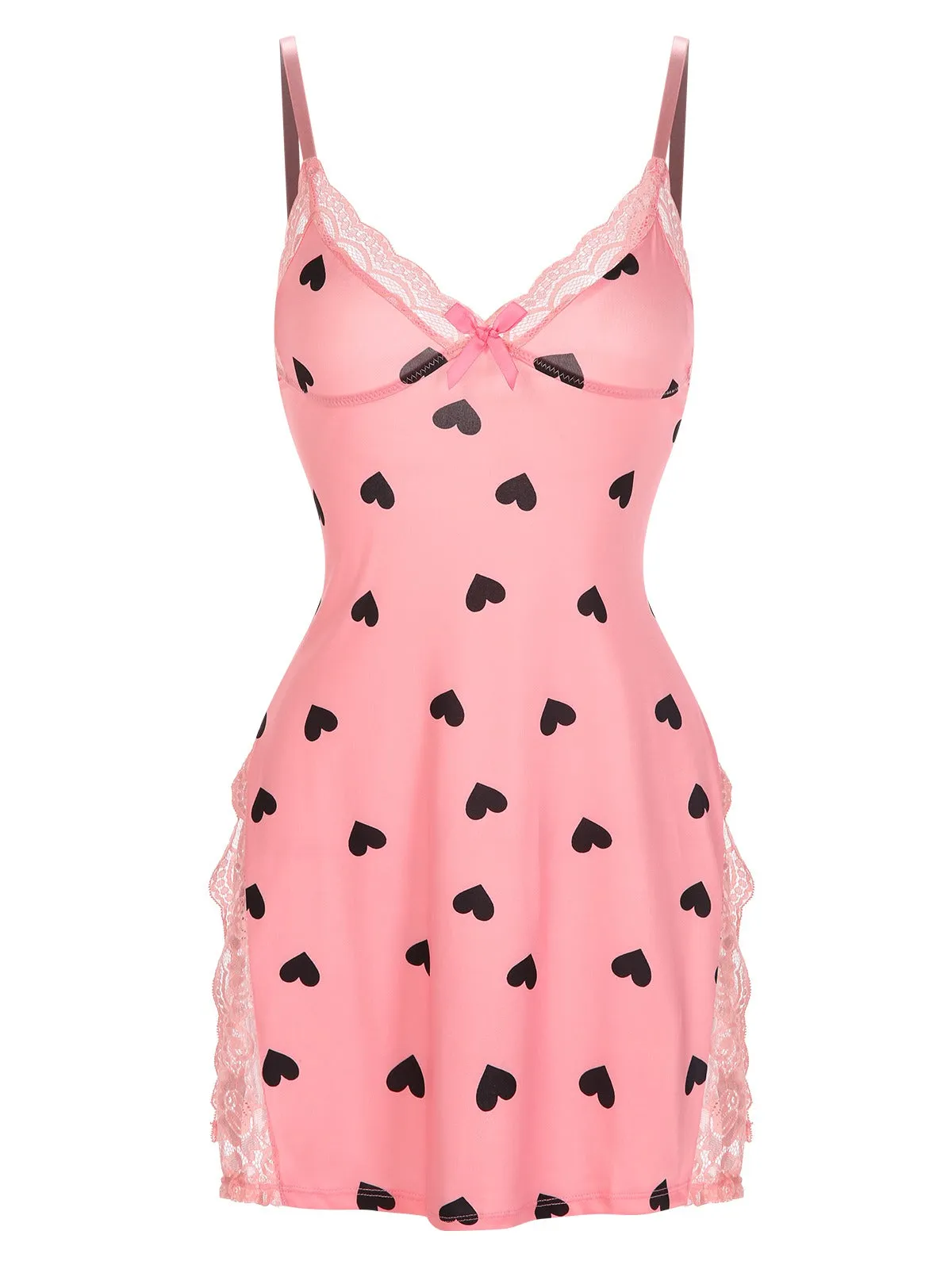 Pink 1950s Spaghetti Straps Lace Hearts Nightgown sold by Retro Stage