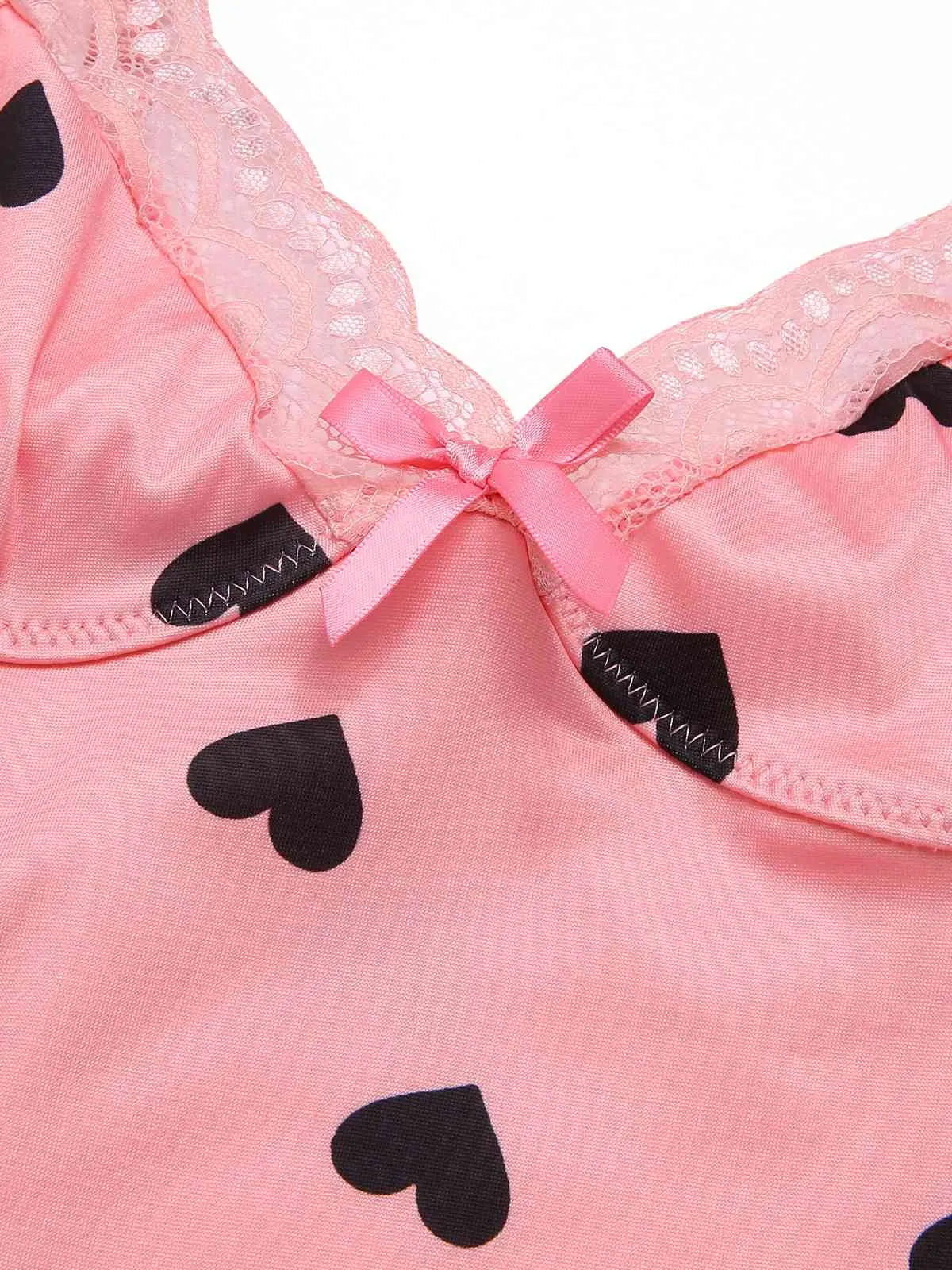 Pink 1950s Spaghetti Straps Lace Hearts Nightgown sold by Retro Stage product image thumbnail 4