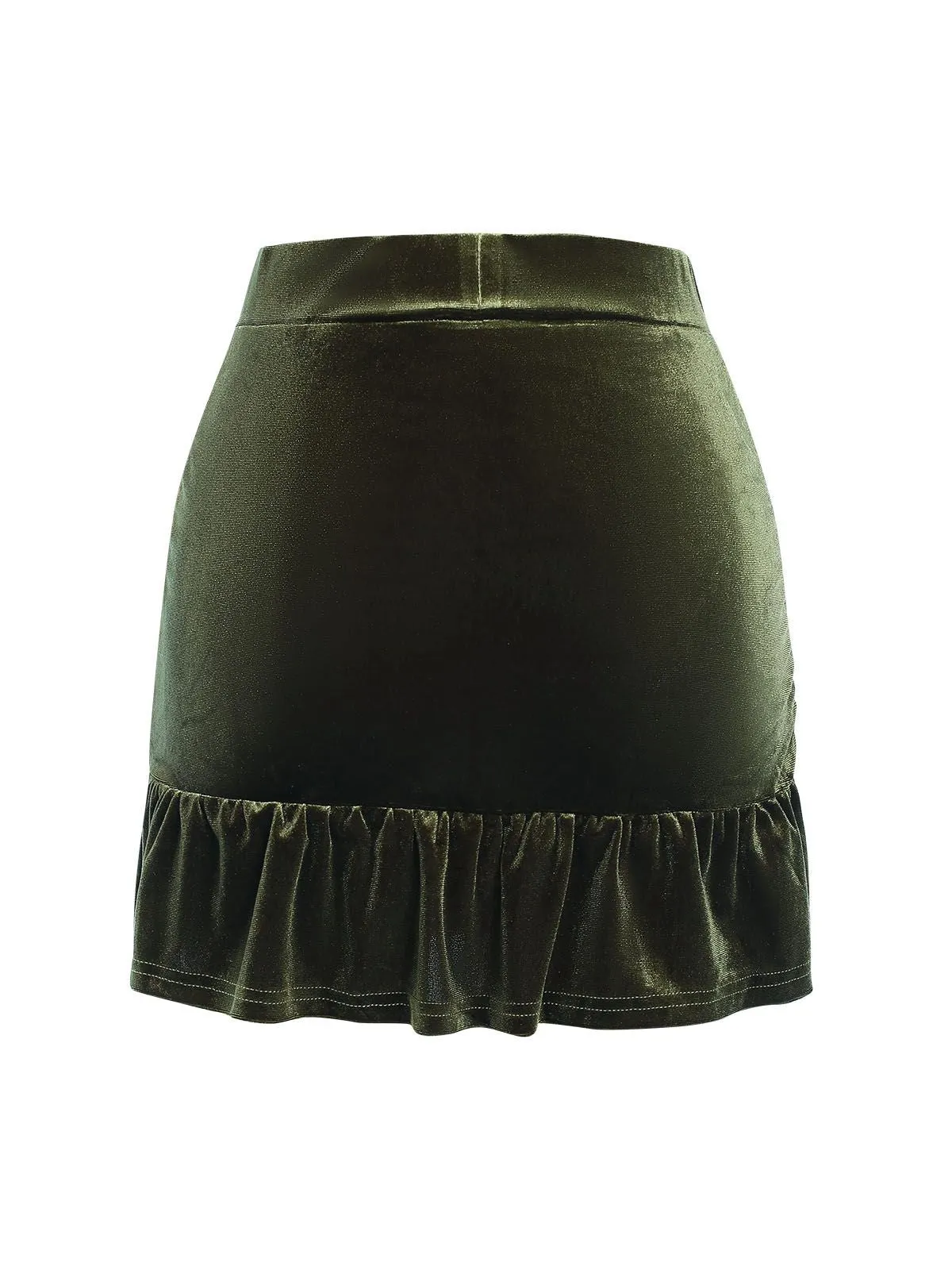 Green 1960s Solid Wrinkles Velvet Skirt sold by Retro Stage product image thumbnail 3