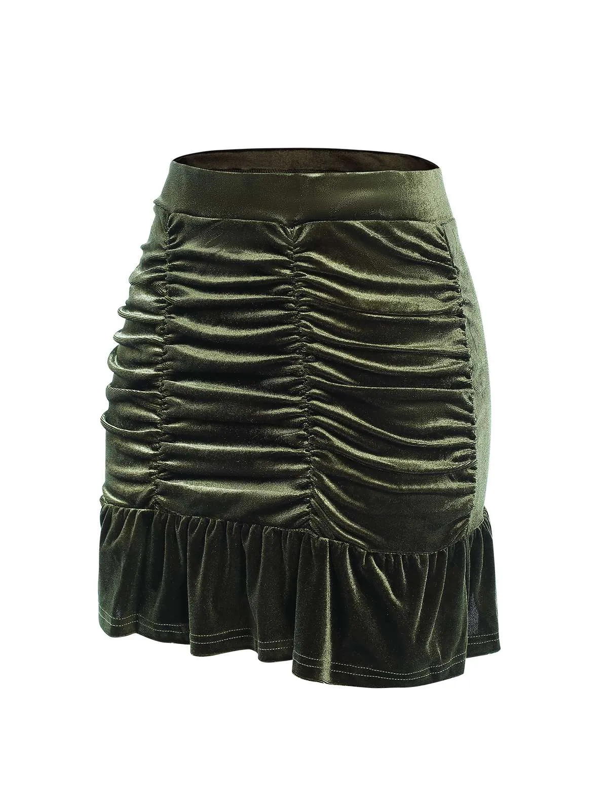 Green 1960s Solid Wrinkles Velvet Skirt sold by Retro Stage product image thumbnail 2