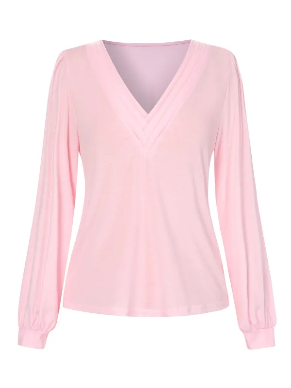 Pink 1930s V-Neck Lantern Sleeve Top sold by Retro Stage