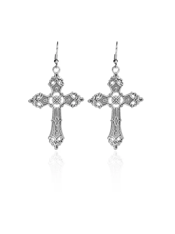 Silver Halloween Cross Pendant Earrings sold by Retro Stage