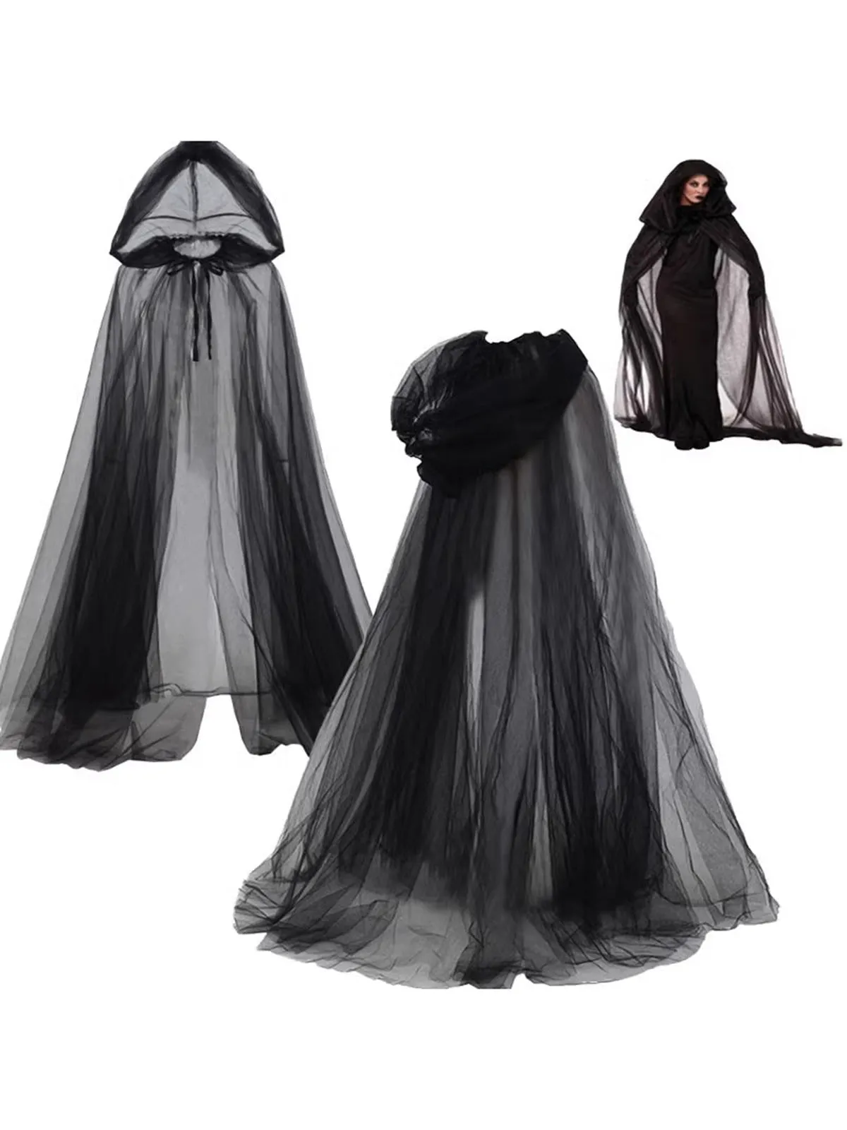 Halloween Retro Gothic Tulle Hooded Cape Cloak sold by Retro Stage product image thumbnail 4