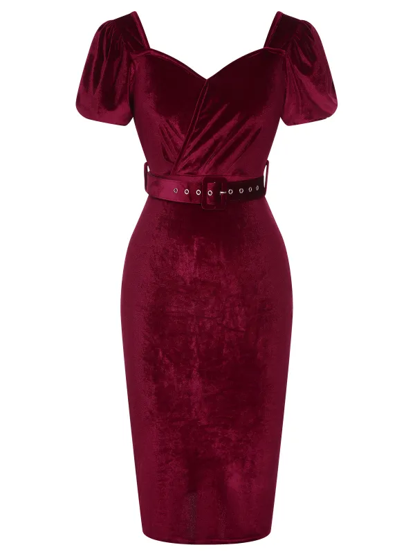 Wine Red 1960s Solid Belt Lantern Dress sold by Retro Stage