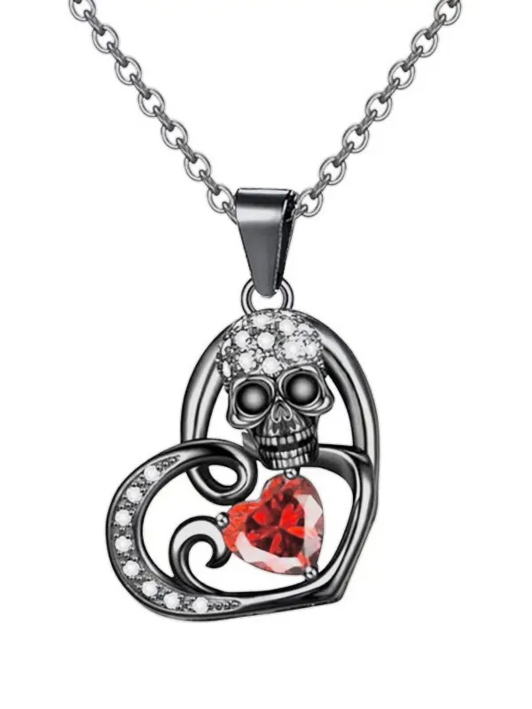 Halloween Skull Heart Pendant Necklace sold by Retro Stage
