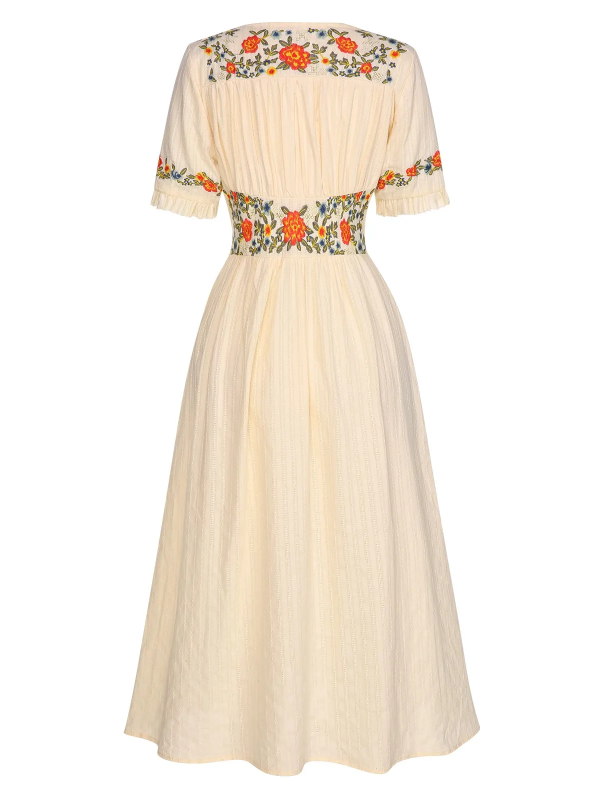Pure Cotton Beige 1940s V-Neck Floral Dress sold by Retro Stage product image thumbnail 3