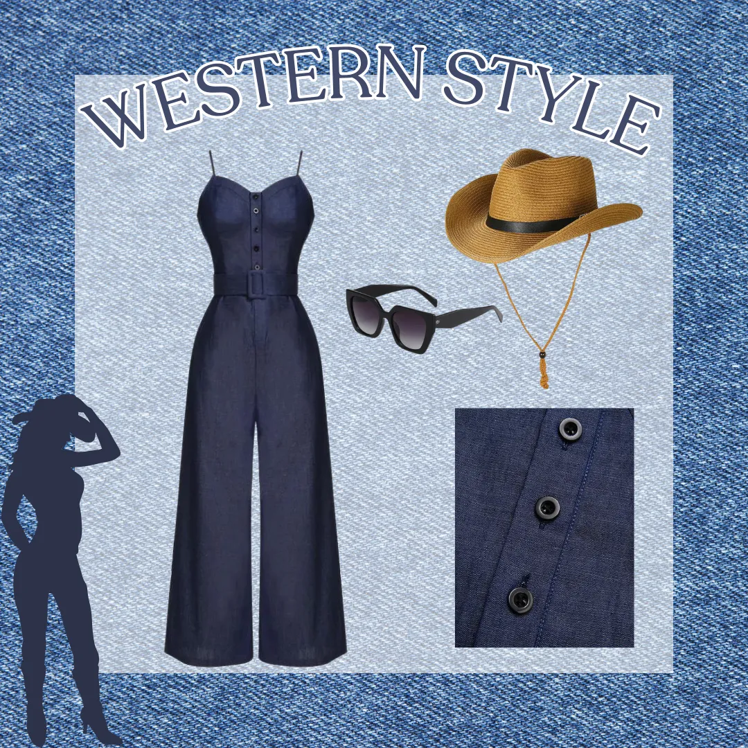 Navy Blue 1930s Cowboy Solid Strap Jumpsuit sold by Retro Stage
