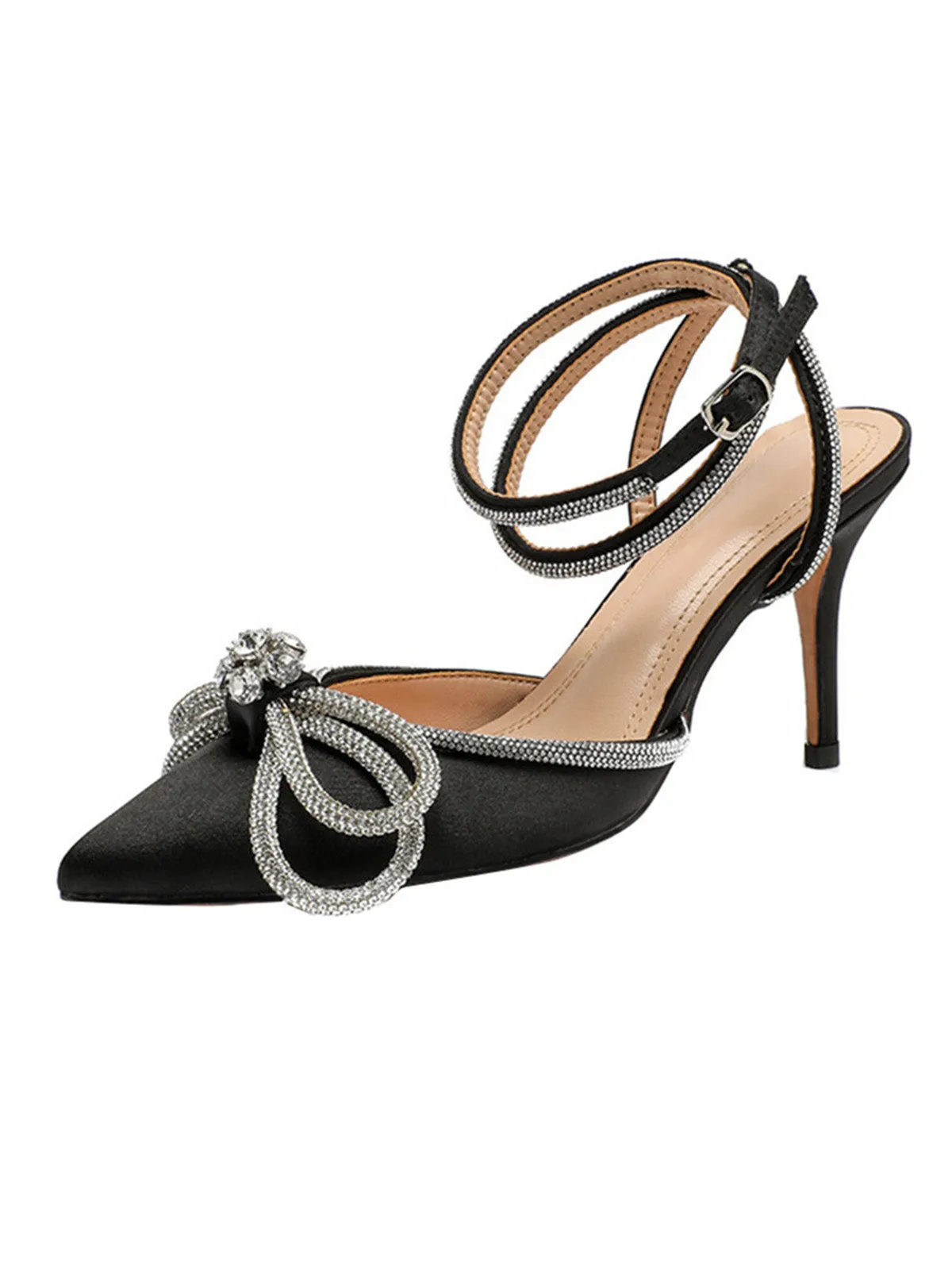 Pointed Toe Bowknot Rhinestone High Heels sold by Retro Stage product image thumbnail 3