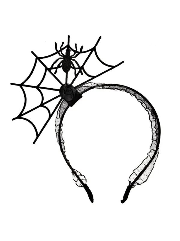Black Halloweeen Solid Spider Web Headband sold by Retro Stage