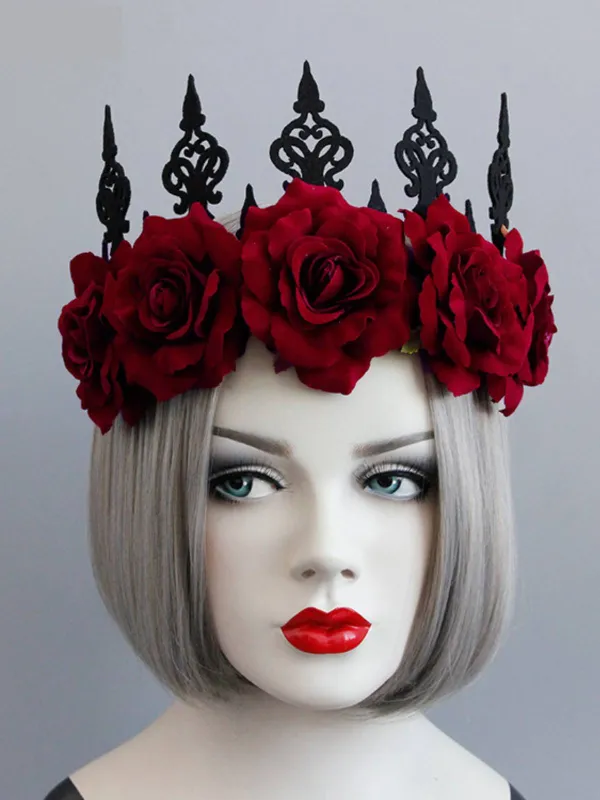 Halloween Red Roses Crown Headband sold by Retro Stage
