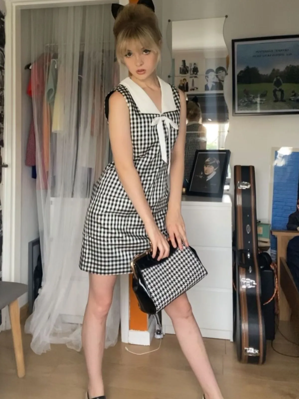 1960s Acetate Gingham Plaid Shift Dress sold by Retro Stage