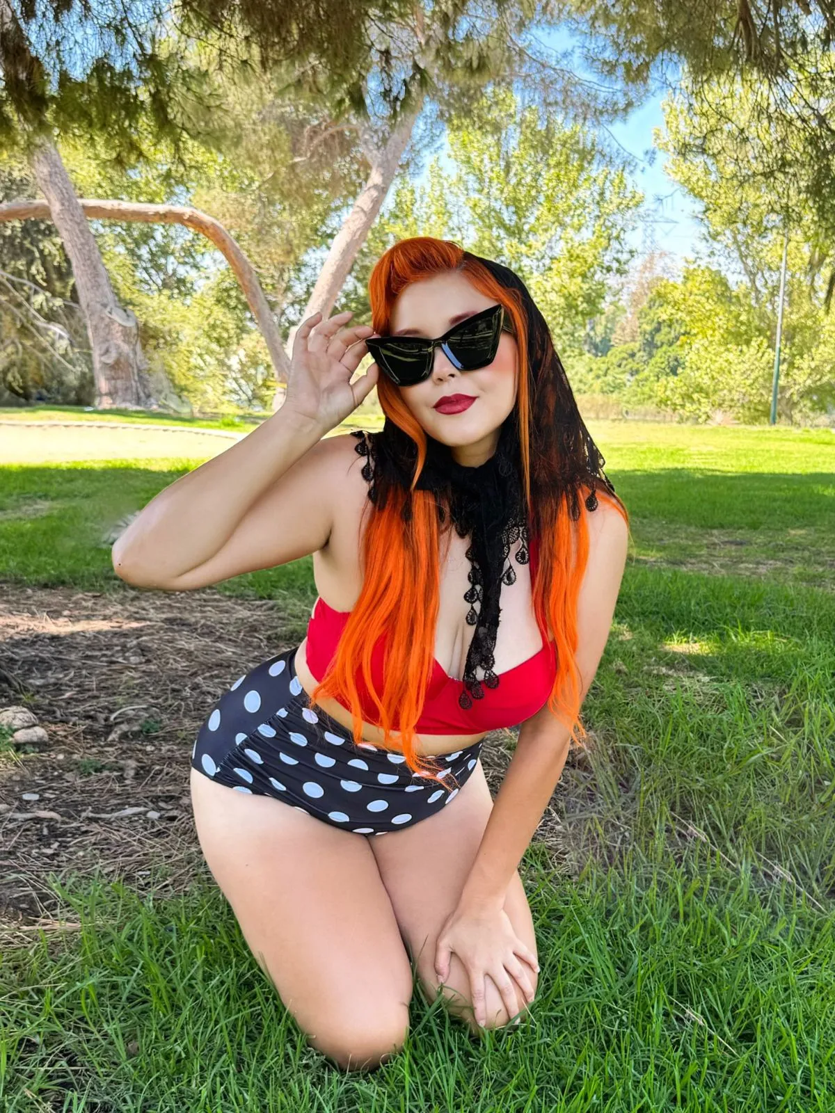 2PCS Red 1940s Dots Halter Swimsuit sold by Retro Stage