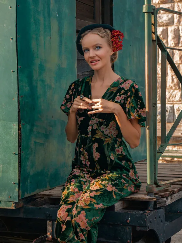 Green 1930s Velvet Vintage Jumpsuit sold by Retro Stage