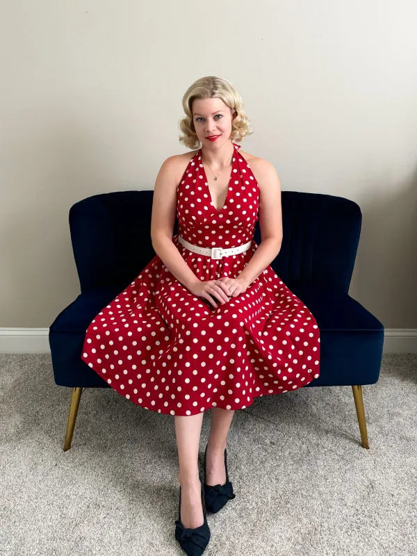 Red 1950s Polka Dot Halter Dress sold by Retro Stage