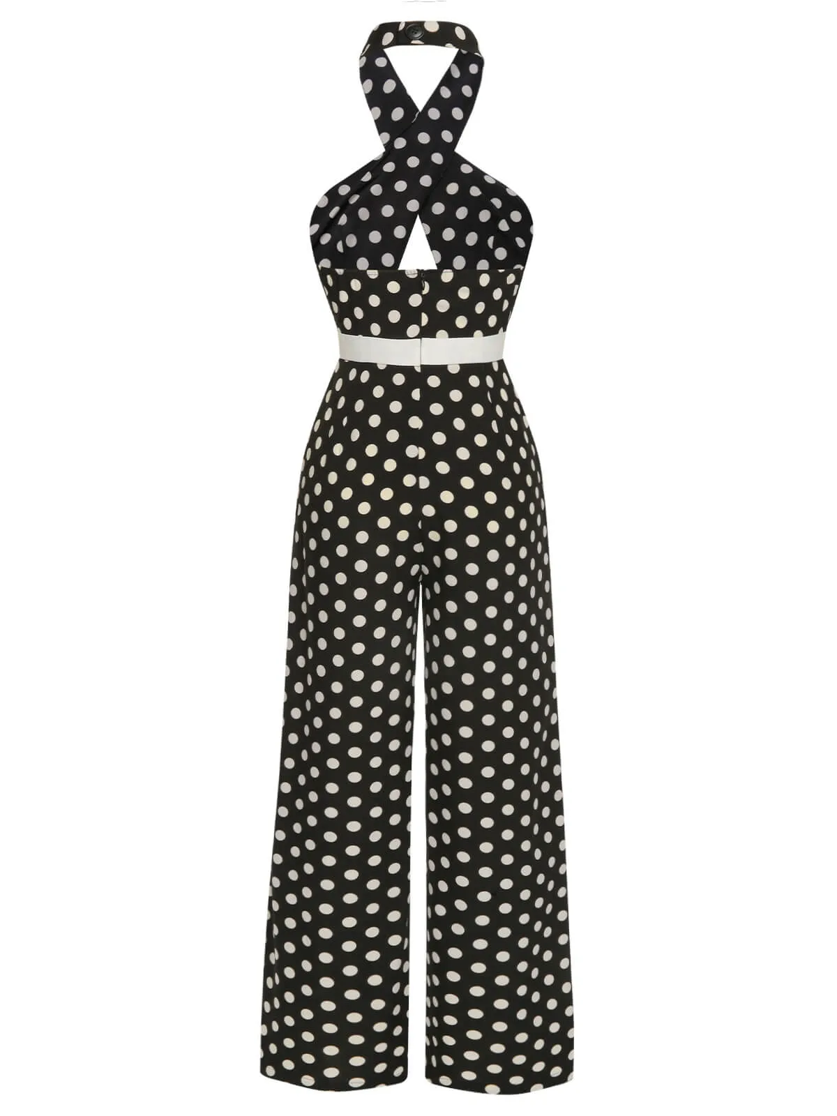 Black 1940s Polka Dots Cross Halter Jumpsuit sold by Retro Stage product image thumbnail 5