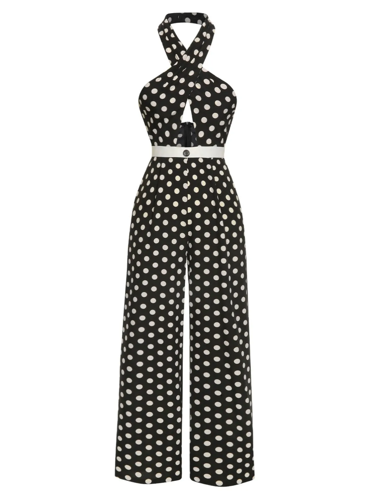 Black 1940s Polka Dots Cross Halter Jumpsuit sold by Retro Stage product image thumbnail 3