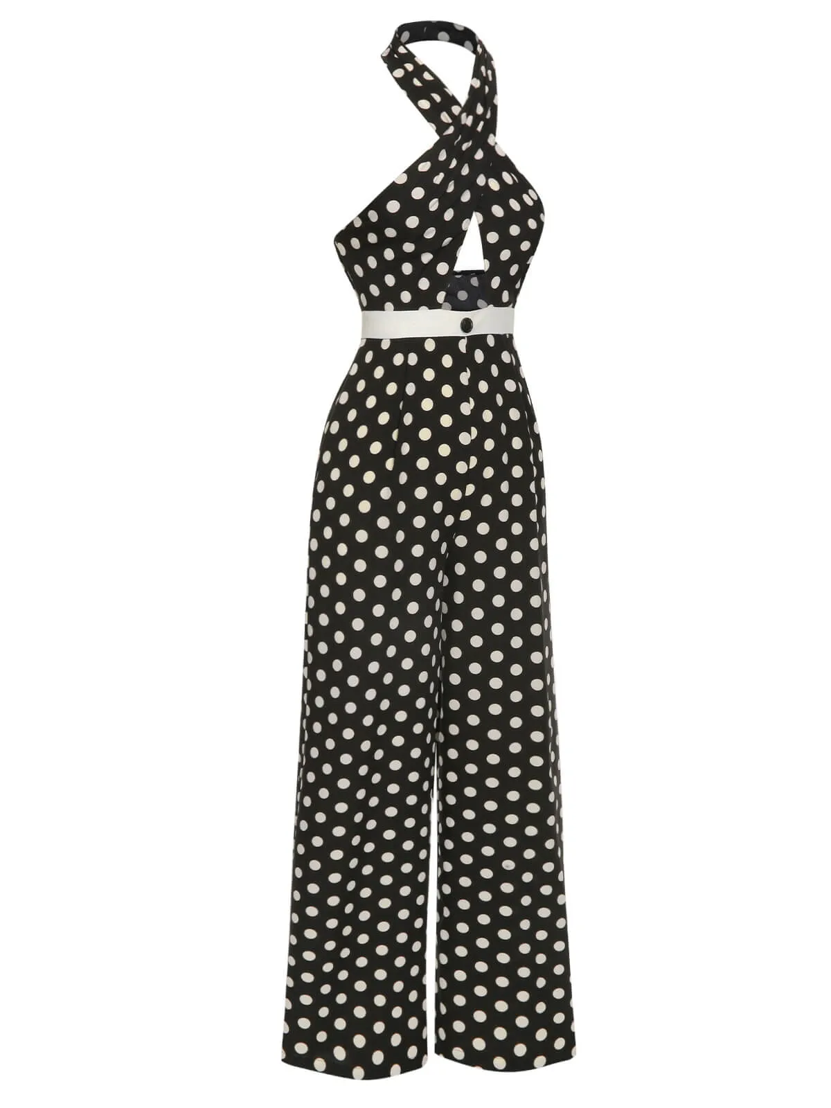Black 1940s Polka Dots Cross Halter Jumpsuit sold by Retro Stage product image thumbnail 4