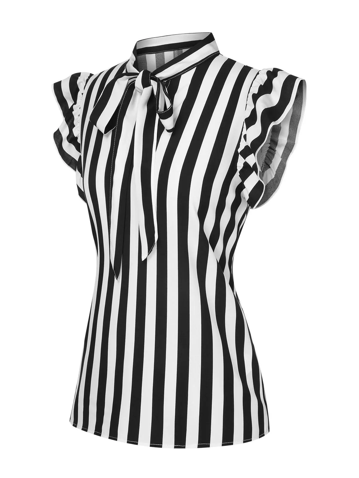 2PCS Black 1930s Stripes Tie Collar Blouse & Suspender Pants sold by Retro Stage product image thumbnail 4