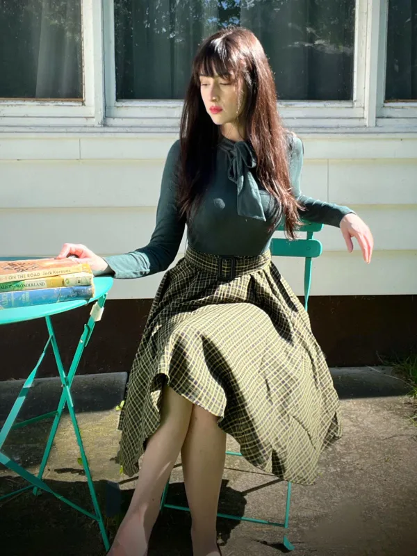 Dark Green 1950s Plaid Knitting Dress sold by Retro Stage