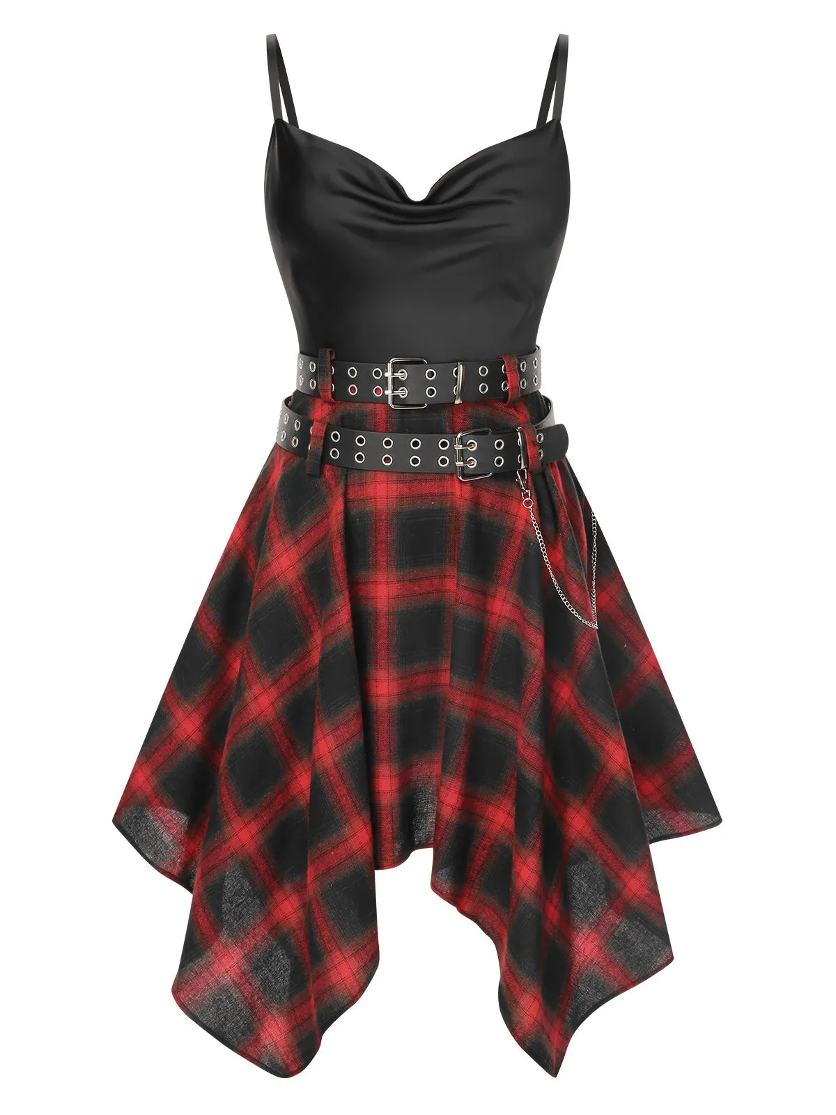 Black 1970s Plaid Cowl Neck Dress sold by Retro Stage product image thumbnail 3