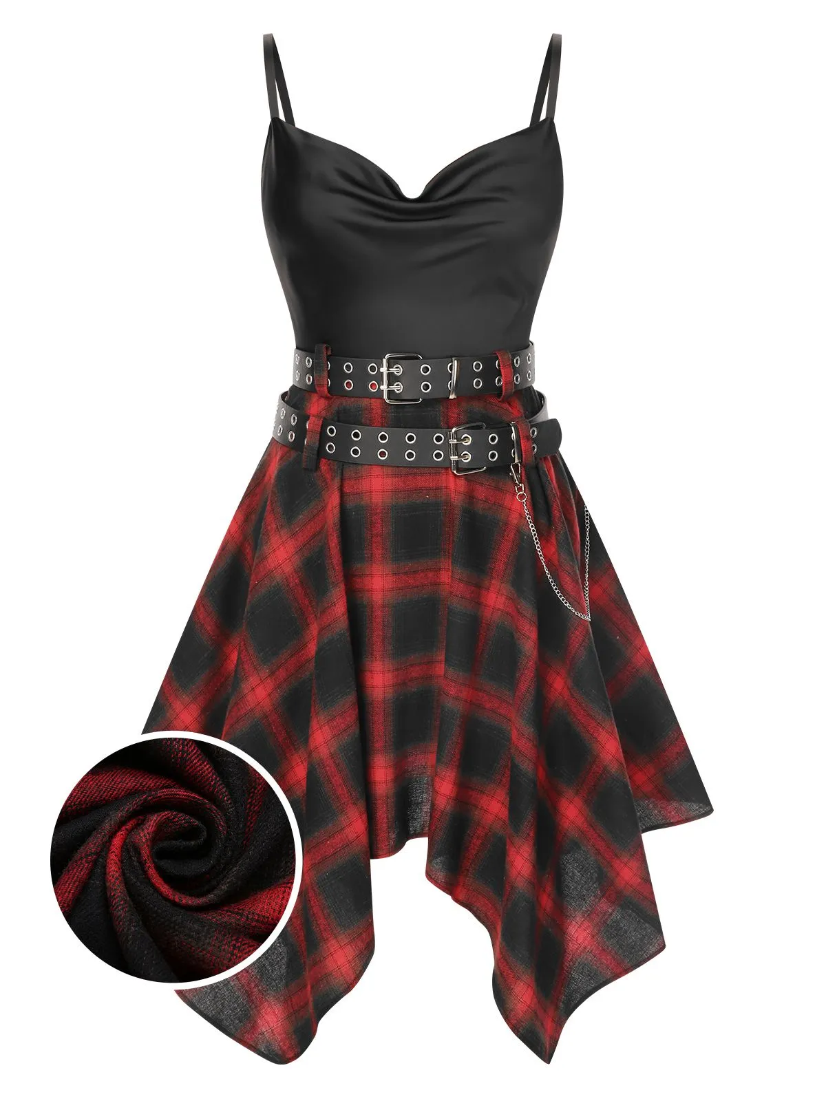 Black 1970s Plaid Cowl Neck Dress sold by Retro Stage product image thumbnail 2