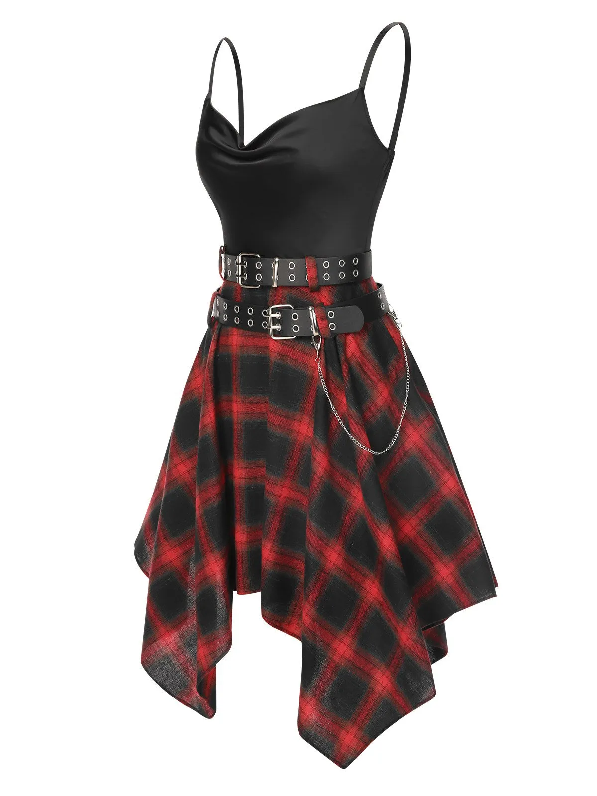 Black 1970s Plaid Cowl Neck Dress sold by Retro Stage product image thumbnail 5